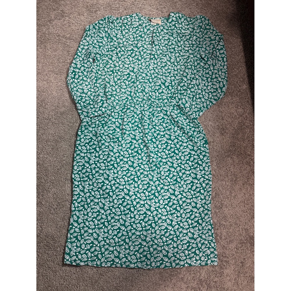 Vintage Pollini Petites Von Bramlett Green Leaf Print Dress 9/10P Made in USA